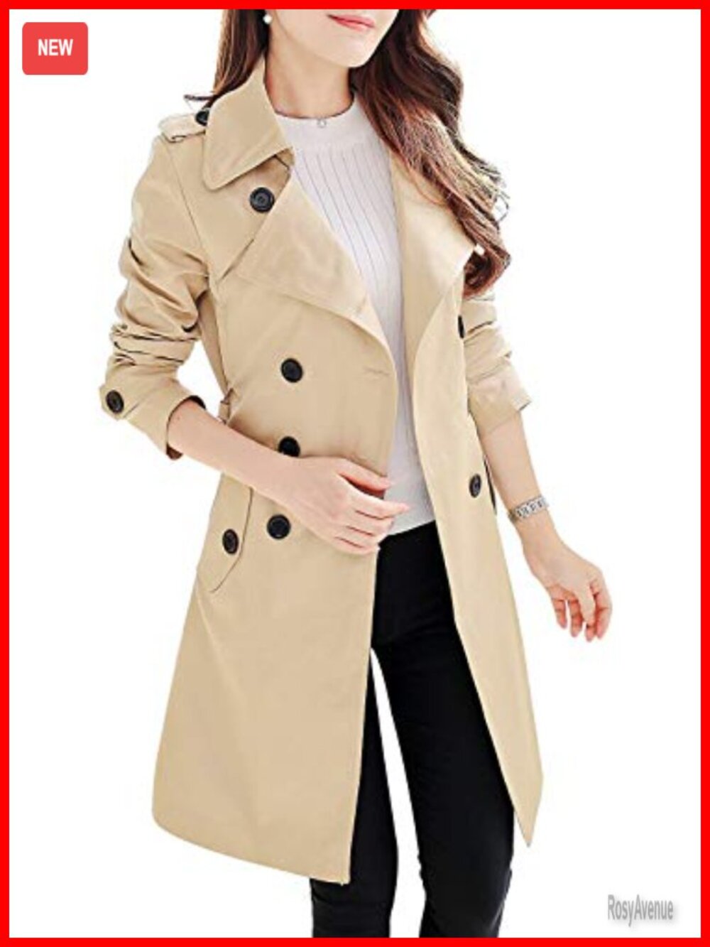 Double-Breasted Trench Coat Classic Lapel Slim Waterproof Belted Overcoat